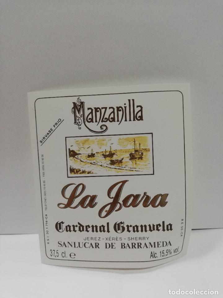 Etiquetas antiguas: ETIQUETA DE VINO. MANZANILLA LA JARA. CARDENAL GRANUELA. SANLUCAR DE BARRAMEDA.