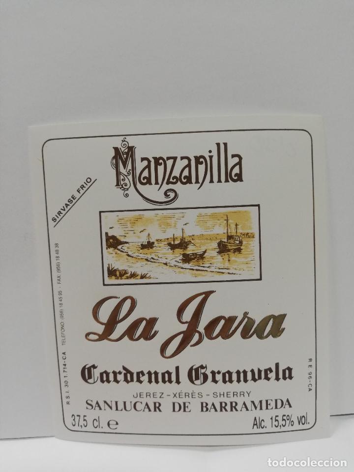 Etiquetas antiguas: ETIQUETA DE VINO. MANZANILLA LA JARA. CARDENAL GRANUELA. SANLUCAR DE BARRAMEDA.