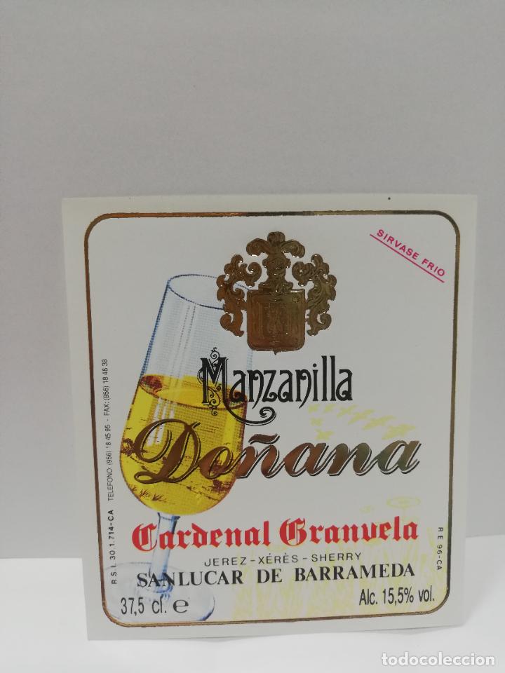 Etiquetas antiguas: ETIQUETA DE VINO. MANZANILLA DO&Ntilde;ANA. CARDENAL GRANUELA. SANLUCAR DE BARRAMEDA.