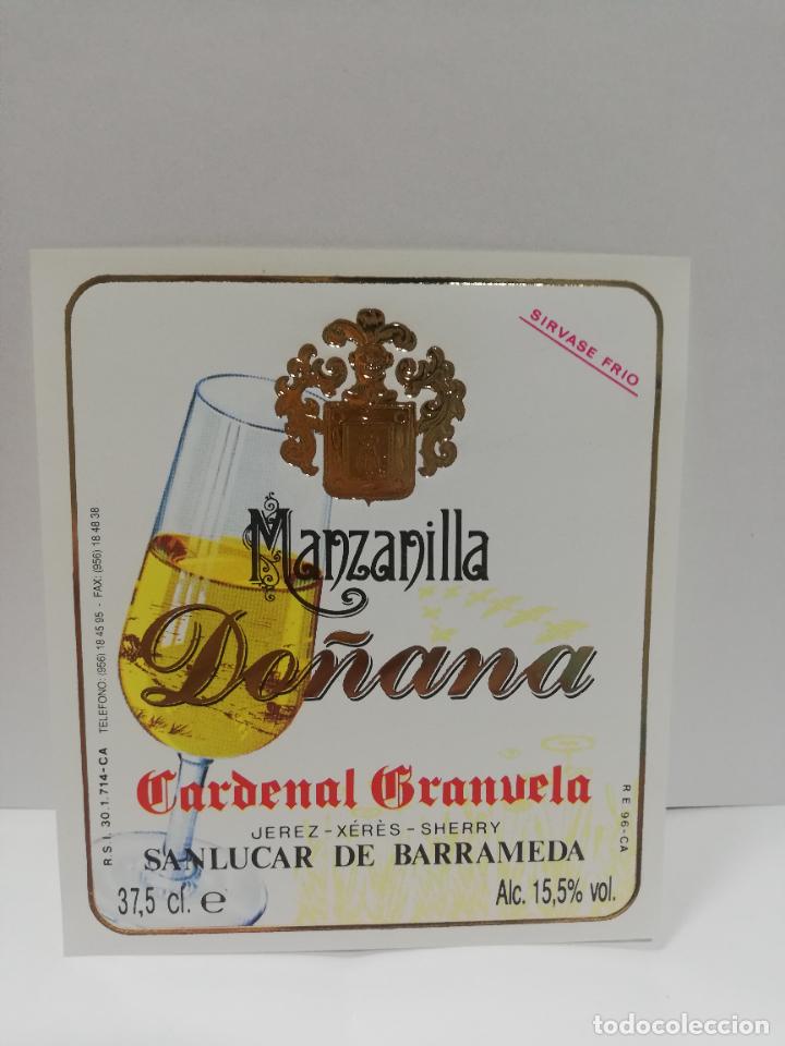 Etiquetas antiguas: ETIQUETA DE VINO. MANZANILLA DO&Ntilde;ANA. CARDENAL GRANUELA. SANLUCAR DE BARRAMEDA.