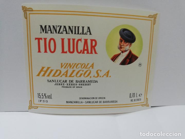 Etiquetas antiguas: ETIQUETA DE VINO. MANZANILLA TIO LUCAR. VINICOLA HIDALGO, S.A. SANLUCAR DE BARRAMEDA.