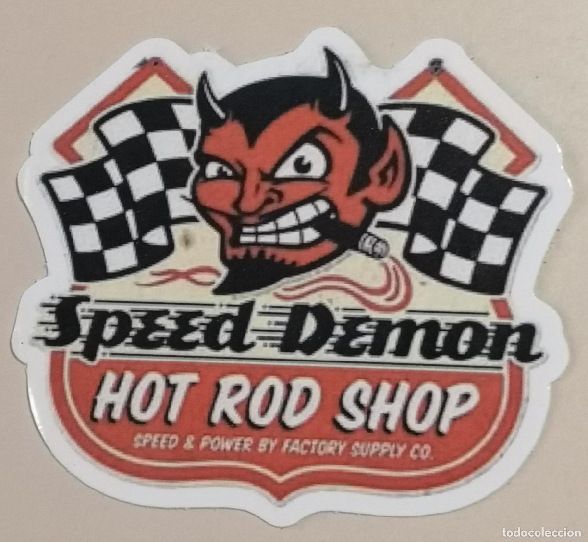 Etichette antiche: ETIQUETA LOGO PLASTIFICADO - MOTOR - SPEED DEMON - HOT ROD SHOP