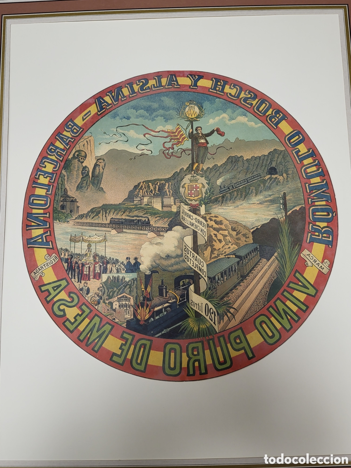 Etiquetas antiguas: ETIQUETA REVERSIBLE PARA BARRIL. VINO PURO DE MESA ROMULO BOSCH. FERROCARRIL MONTSERRAT CREMALLERA