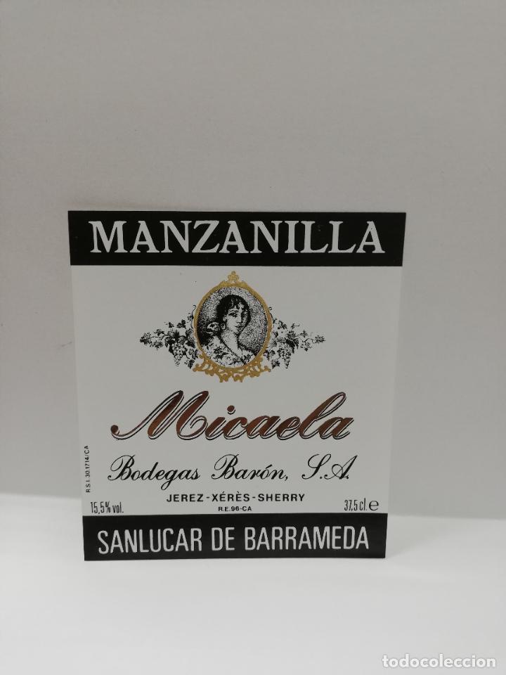 Alte Etiketten: ETIQUETA DE VINO. MANZANILLA MICAELA. SANLUCAR DE BARRAMEDA. MED : 9.5 X 8 CM APROX.