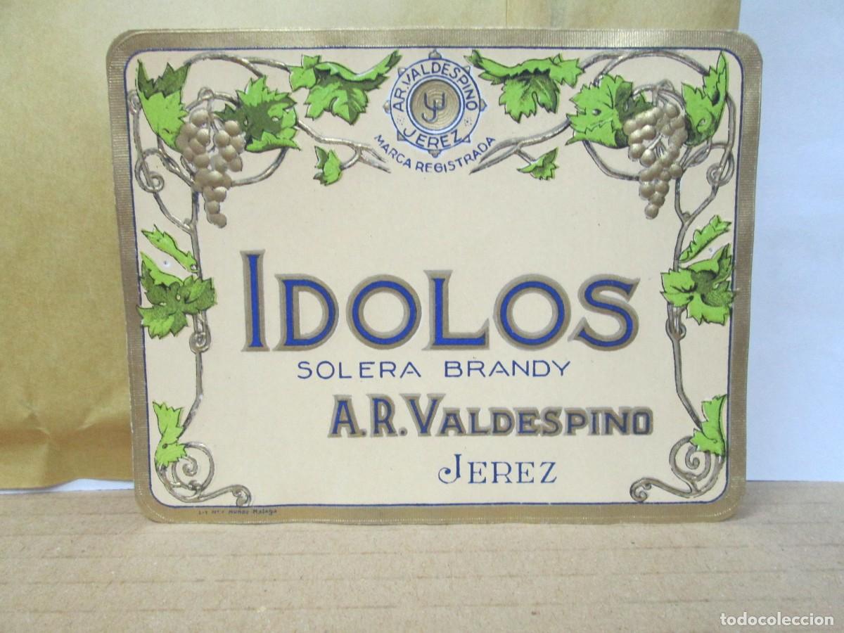 Etiquetas antiguas: ANTIGUA ETIQUETA, IDOLOS SOLERA BRANDY A,R, VALDESPINO