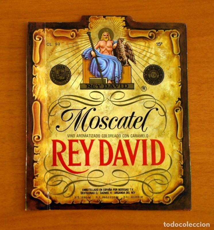 Etiquetas antiguas: Etiqueta de Vino Moscatel Rey David - Embotellado Arganda del Rey - Tama&ntilde;o 14x12 cm.