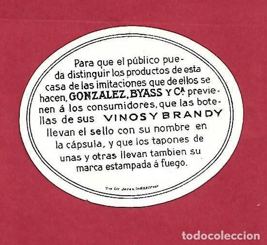 Etiquetas antiguas: GONZALEZ BYASS VINOS Y BRANDY ETIQUETA ENVASE PEQUE&Ntilde;O FORMATO - ORIGINAL