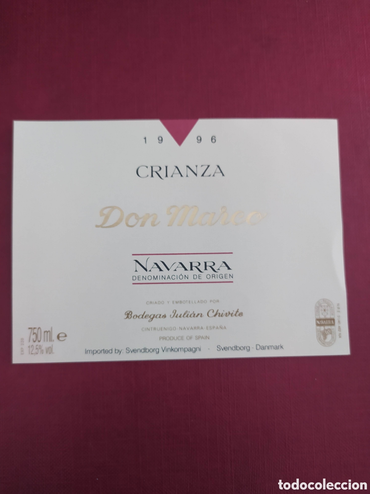 Etiquetas antiguas: Etiqueta vino Don Marco 1996
