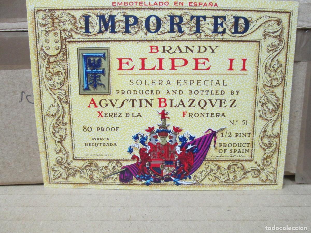 Etiquetas antiguas: ANTIGUA ETIQUETA, BRANDY IMPORTED FELIPE II