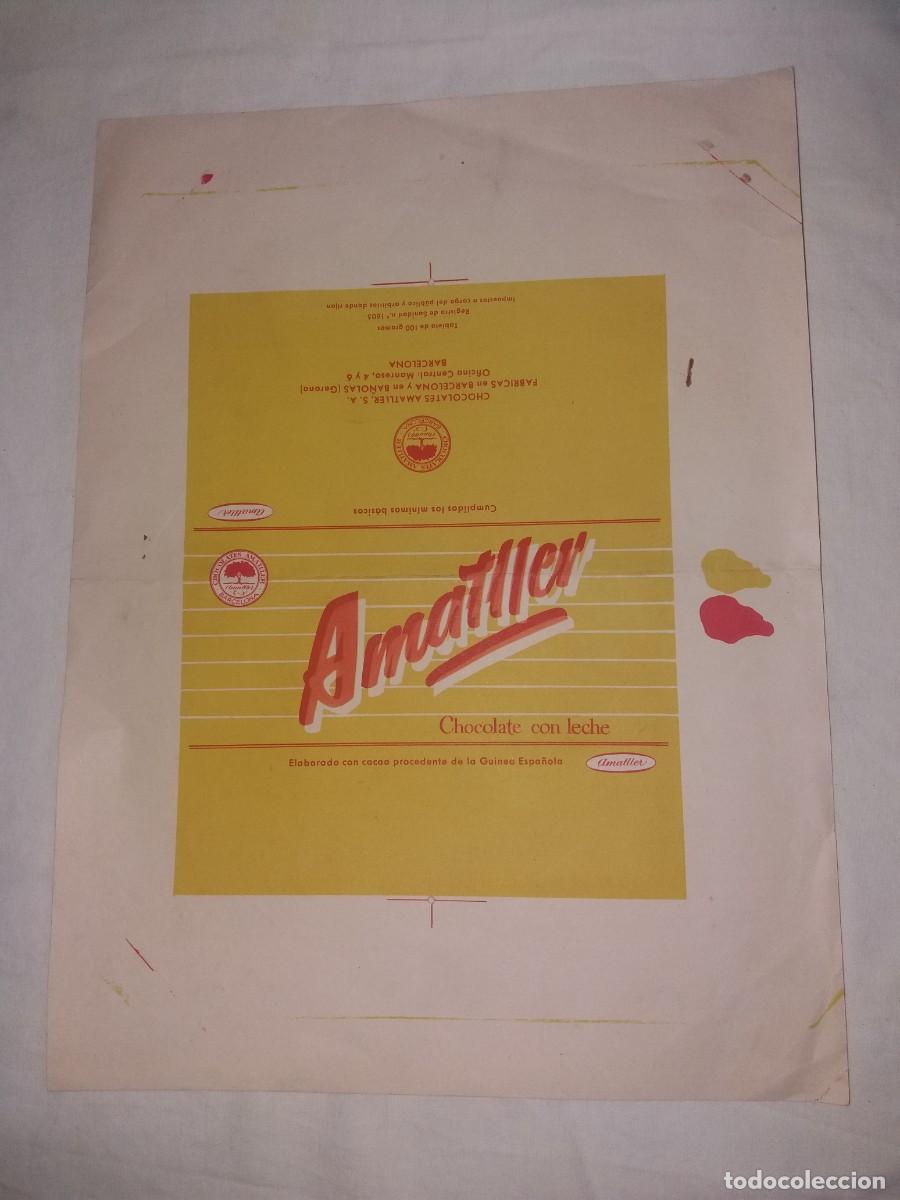 Etiquetas antiguas: ANTIGUA PRUEBA DE IMPRENTA, ETIQUETA AMETLLER, CHOCOLATE CON LECHE. 24,5 X 32 CM.