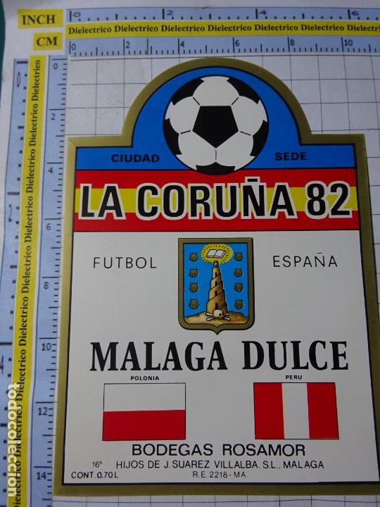 Etiquetas antiguas: ETIQUETA VINO. MUNDIAL F&Uacute;TBOL ESPA&Ntilde;A 82 1982. SEDE CORU&Ntilde;A. POLONIA VS PER&Uacute;. M&Aacute;LAGA DULCE 878