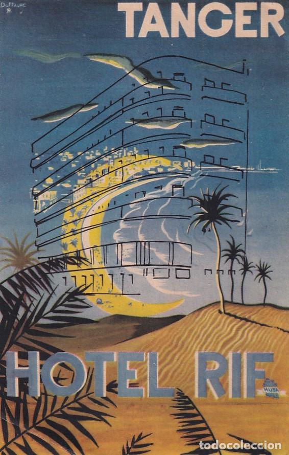 Alte Etiketten: TANGER MARRUECOS - HOTEL EL RIF. 15,50 X 10 CM.