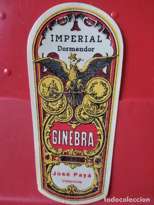 Etiquetas antiguas: GINEBRA VALENCIA IMPERIAL DOMENDOR JOSE PAYA * ETIQUETA ORIGINAL ANTIGUA 15,6 X 6,6 CMS