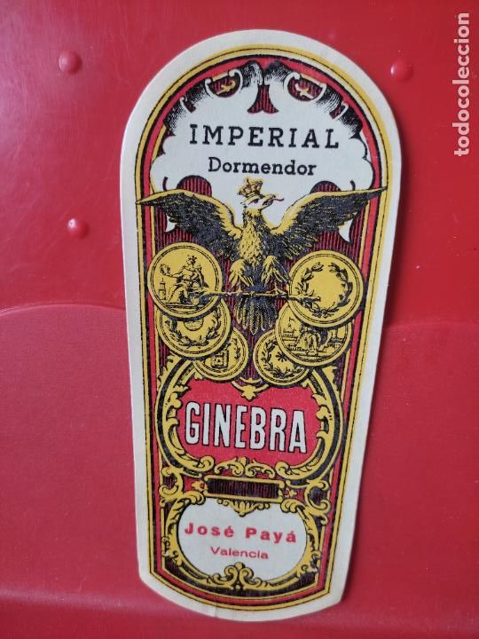 Etiquetas antiguas: GINEBRA VALENCIA IMPERIAL DOMENDOR JOSE PAYA ********* ETIQUETA ORIGINAL ANTIGUA 15,6 X 6,6 CMS