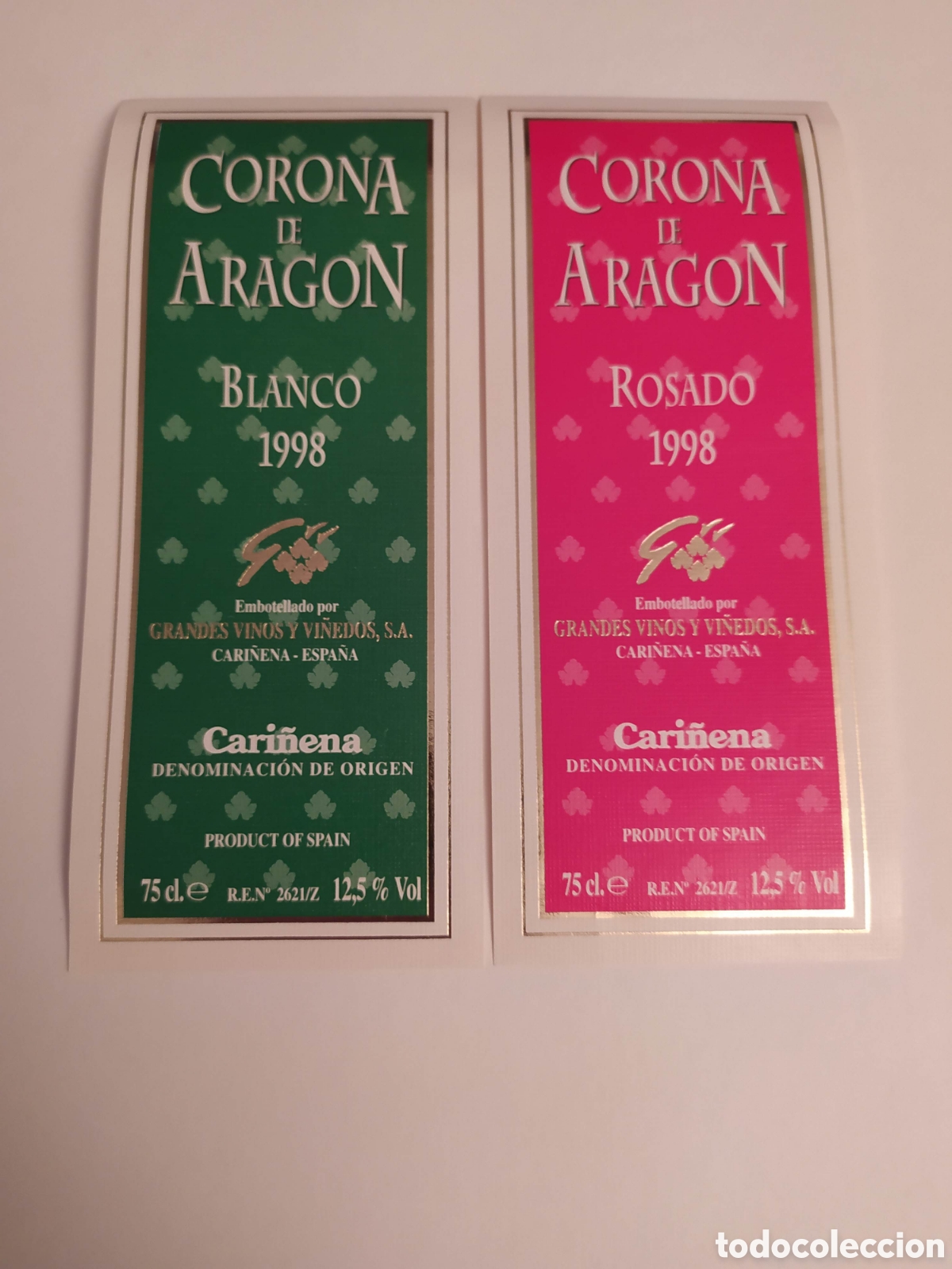 Etiquetas antiguas: Etiquetas vino Corona de Arag&oacute;n 1998
