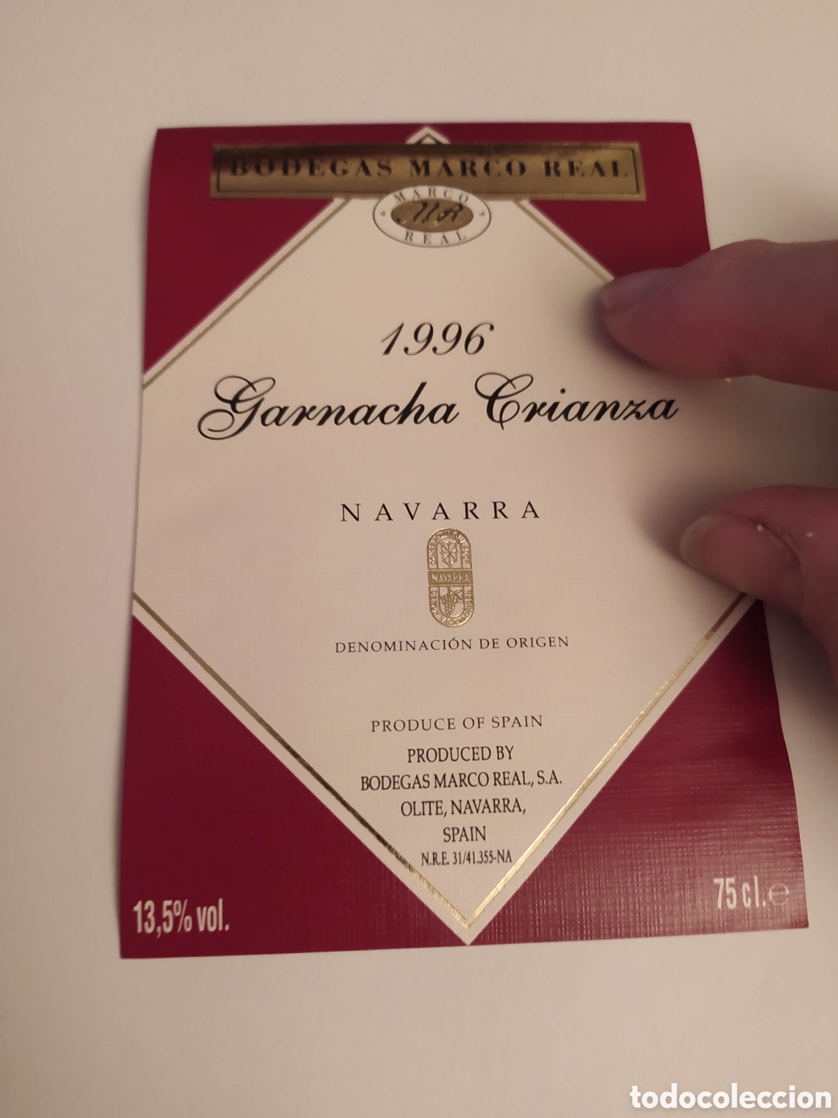 Etiquetas antiguas: Etiqueta vino bodegas Marco Real 1996