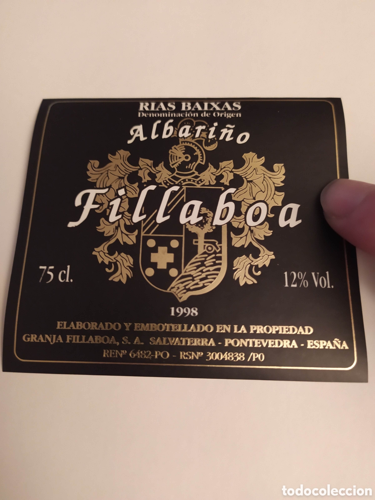 Etiquetas antiguas: Etiqueta vino Fillaboa 1998 Albari&ntilde;o