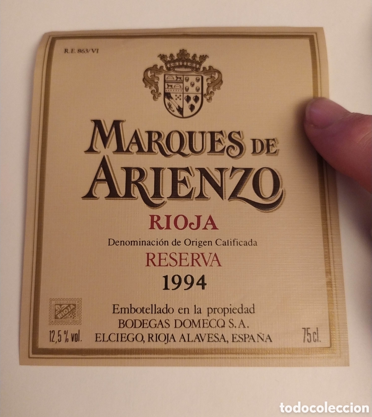 Etiquetas antiguas: Etiqueta vino Marqu&eacute;s de Arienzo 1994