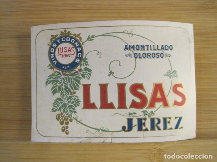 Etichette antiche: LLISAS JEREZ-AMONTILLADO OLOROSO-ETIQUETA ANTIGUA PEQUE&Ntilde;A-VER FOTOS-(100.950)