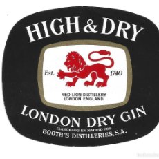 Etiquetas antiguas: 1 ANTIGUA ETIQUETA - HIGH & LONDON DRY GIN