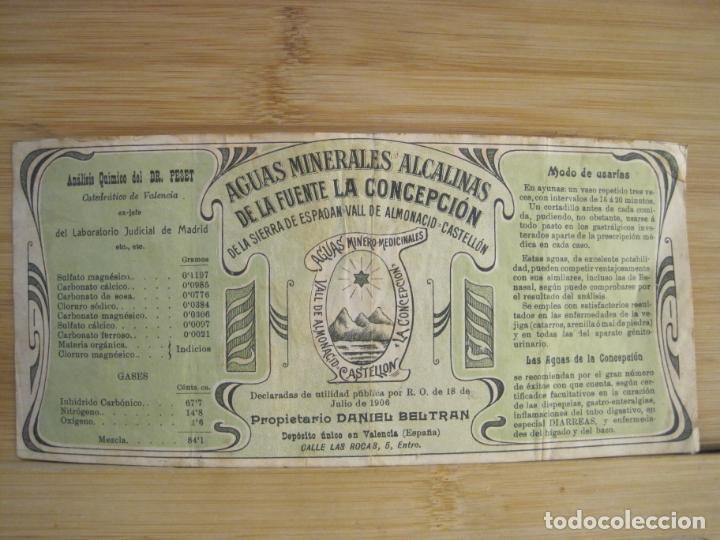 Etichette antiche: AGUAS MINERALES ALCALINAS DE LA FUENTE DE LA CONCEPCION-ETIQUETA ANTIGUA-VER FOTOS-(K-9367)