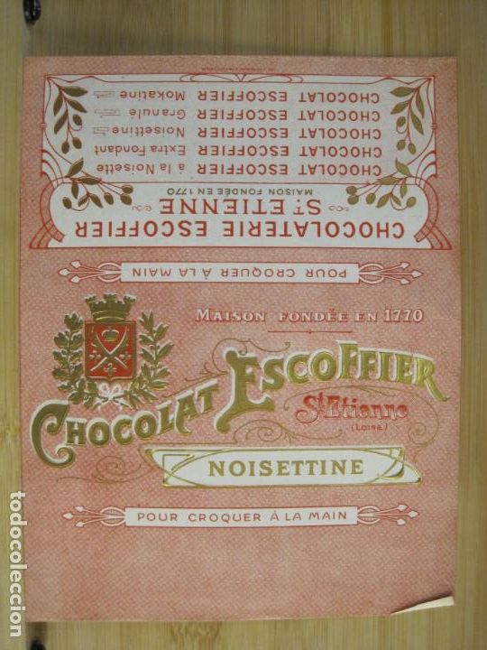 Etichette antiche: CHOCOLATE ESCOFFIER-ETIQUETA ANTIGUA-VER FOTOS-(K-9377)