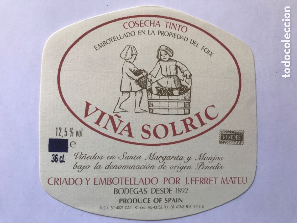 Etiquetas antiguas: Etiqueta vino Vi&ntilde;a Solric Penedes