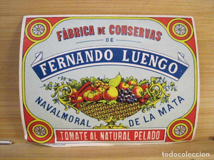 Etichette antiche: NAVALMORAL DE LA MATA-TOMATE NATURAL PELADO-FERNANDO LUENGO-ETIQUETA ANTIGUA-VER FOTOS-(K-9405)