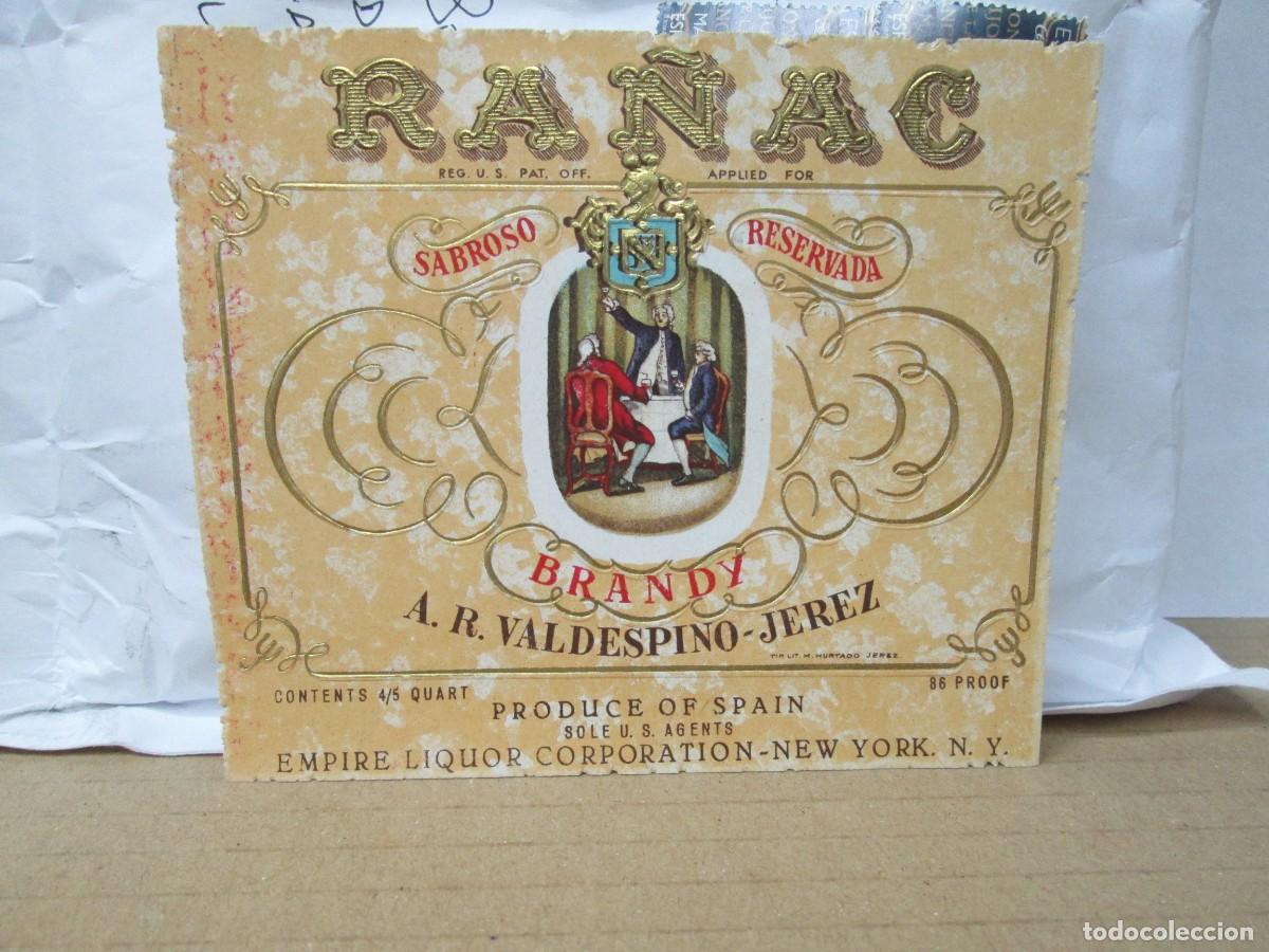 Etiquetas antiguas: ANTIGUA ETIQUETA, BRANDY RA&Ntilde;AC SABROSO RESERVA VALDESPINO