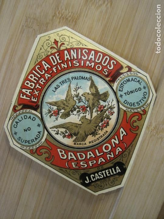 Etichette antiche: BADALONA-LAS TRES PALOMAS-ESTOMACAL TONICO-J.CASTELLA-ETIQUETA ANTIGUA-(101.780)
