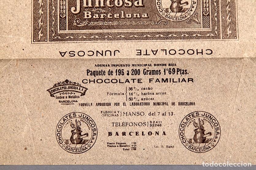 Etiquetas antiguas: CHOCOLATE JUNCOSA - ENVOLTORIO ORIGINAL - BARCELONA - Foto 3