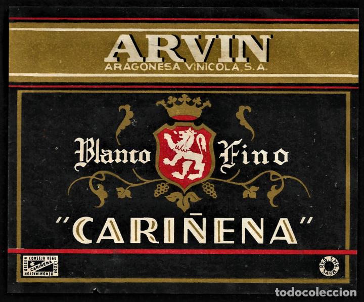 Etiquetas antiguas: ETIQUETA VINO - ARVIN - CARI&Ntilde;ENA - BLANCO - ARAGONESA VINICOLA - 12.50 X 10 CM