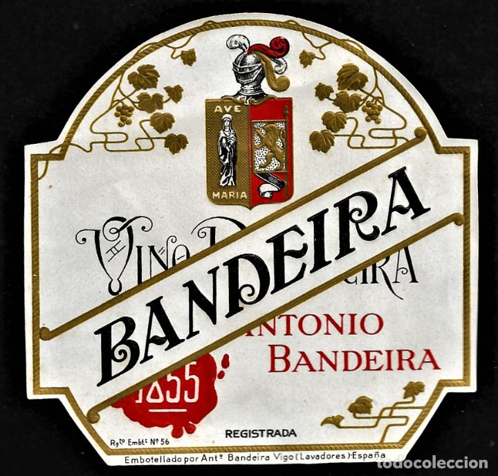 Etiquetas antiguas: ETIQUETA VINO - BANDEIRA - EMBOTELLADO ANTONIO BANDEIRA - VIGO - 10 X10 CM