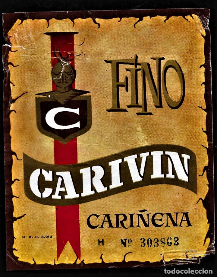 Etiquetas antiguas: ETIQUETA VINO - FINO CARVIN - CARI&Ntilde;ENA - 9 X 11.5 CM