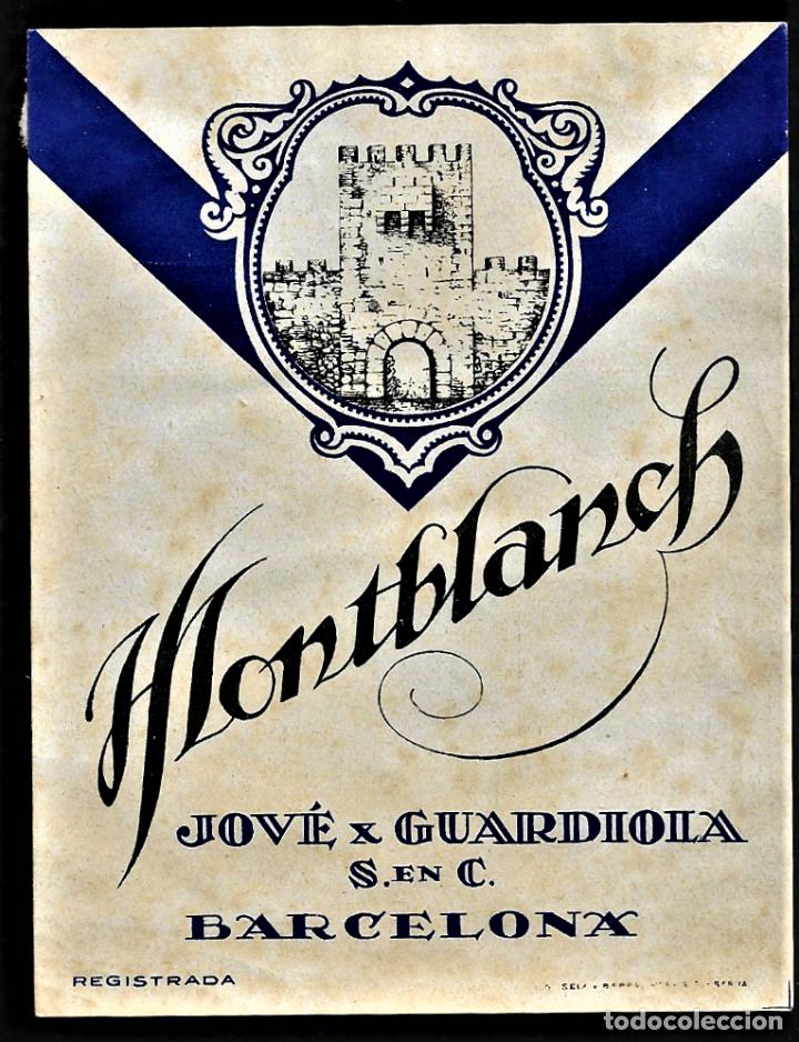 Etiquetas antiguas: ETIQUETA VINO - MONTBLANCH - JOVE x GUARDIOLA - BARCELONA - 9 X 12 CM