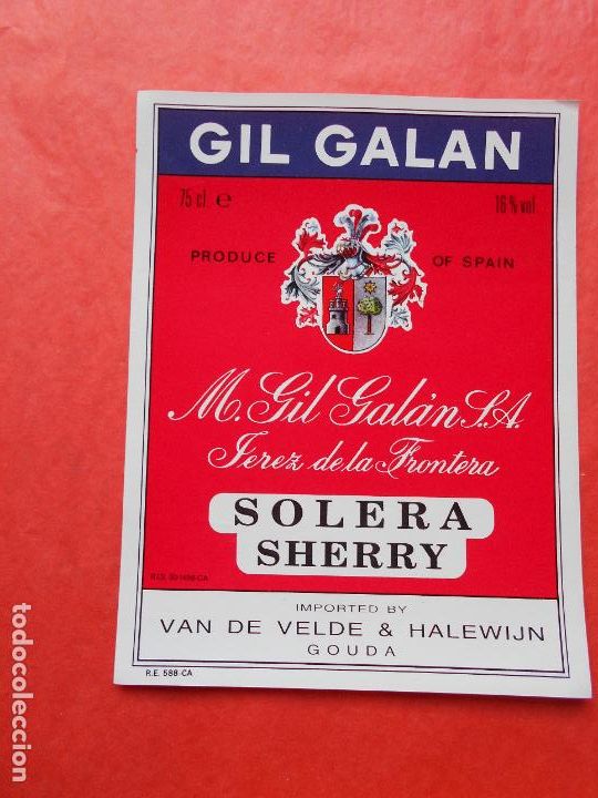 Etiquetas antiguas: ETIQUETA DE VINO M.GIL GALAN S.A. JEREZ SOLERA SHERRY