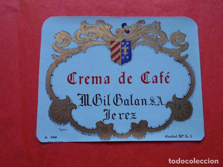 Etiquetas antiguas: ETIQUETA DE VINO M.GIL GALAN S.A. JEREZ CREMA DE CAF&Eacute;