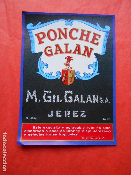 Etiquetas antiguas: ETIQUETA DE VINO M.GIL GALAN S.A. JEREZ PONCHE GALAN