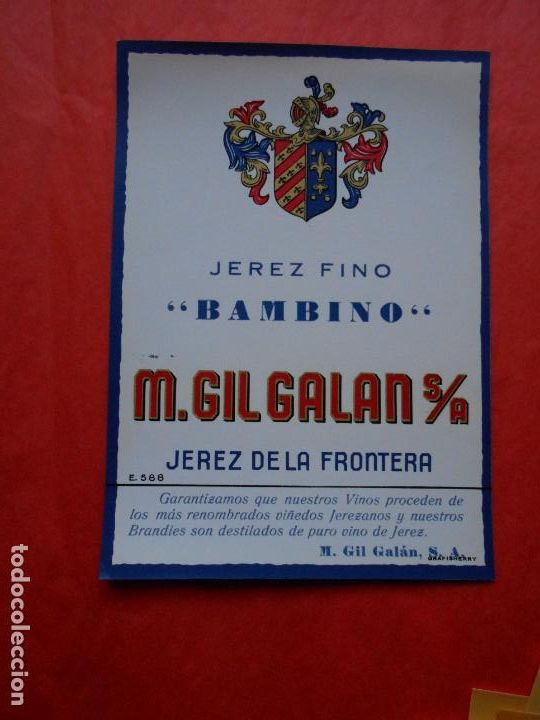 Etiquetas antiguas: ETIQUETA DE VINO M.GIL GALAN S.A. JEREZ JEREZ FINO BAMBINO