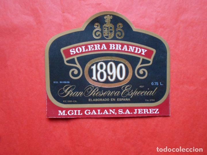 Etiquetas antiguas: ETIQUETA DE VINO M.GIL GALAN S.A. JEREZ SOLERA BRANDY 1890