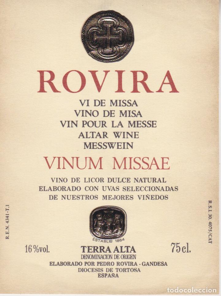 Etiquetas antiguas: ETIQUETA VINO DE MISA ROVIRA - PEDRO ROVIRA - GANDESA (TERRA ALTA)