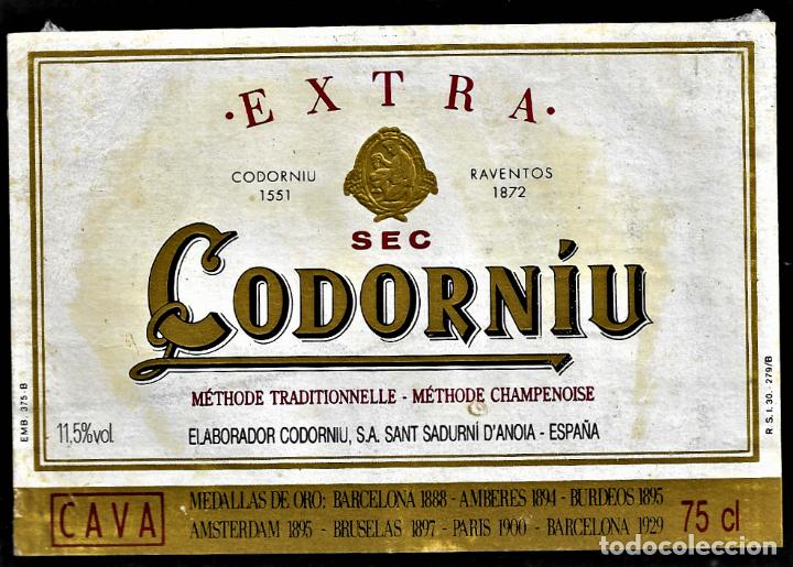 Etiquetas antiguas: ETIQUETA CAVA - CODORNIU - EXTRA SEC - Foto 1
