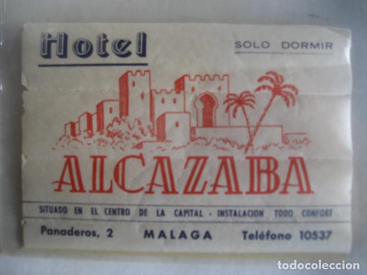 Etiquetas antiguas: Hotel Alcazaba. Malaga. 10.5 x 7.5 cm.