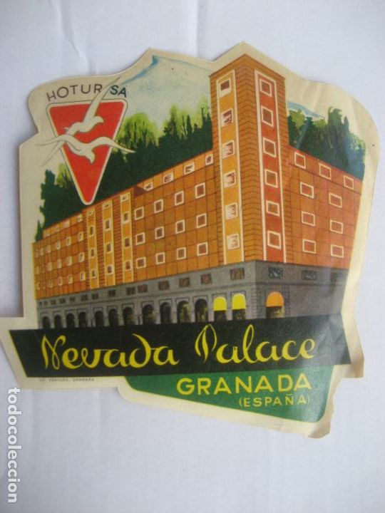 Etiquetas antiguas: Hotel Nevada Palace. Granada. 10 x 10 cm.