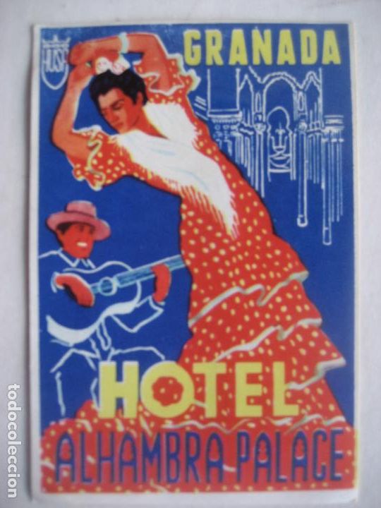 Etiquetas antiguas: Hotel Alhambra Palace. Granada. Grupo Husa. 11 x 7.5 cm.