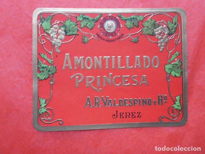 Etiquetas antiguas: ETIQUETA DE VINO A.R. VALDESPINO JEREZ AMONTILLADO PRINCESA