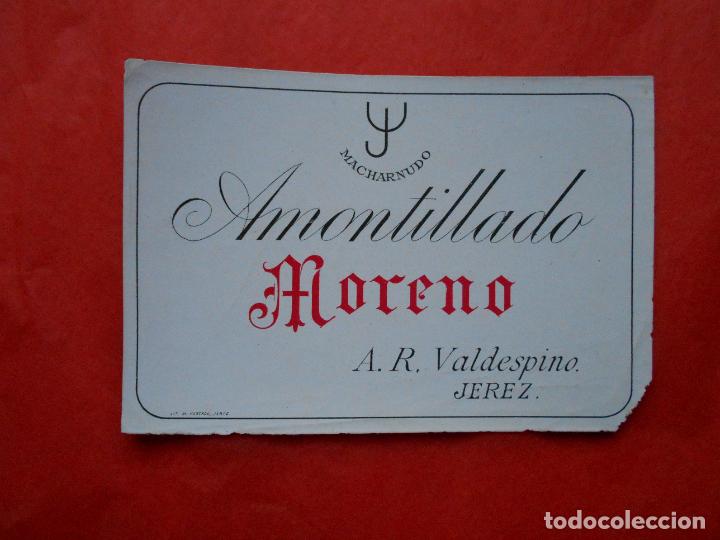 Etiquetas antiguas: ETIQUETA DE VINO A.R. VALDESPINO JEREZ AMONTILLADO MORENO