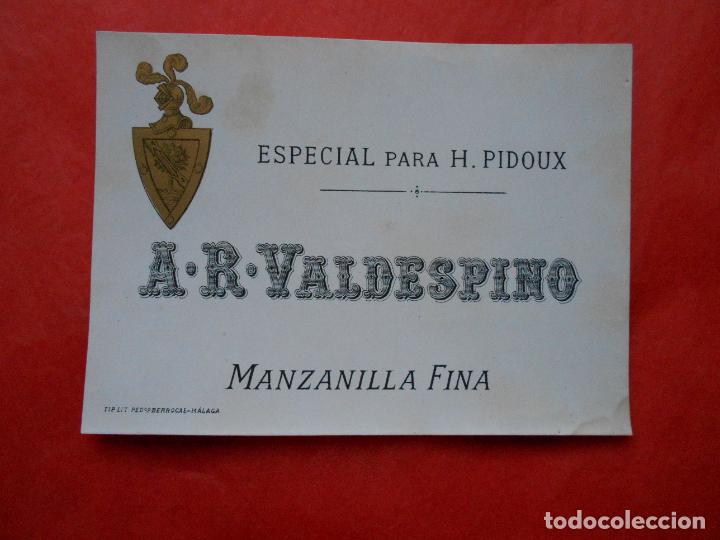 Etiquetas antiguas: ETIQUETA DE VINO A.R. VALDESPINO JEREZ MANZANILLA FINA