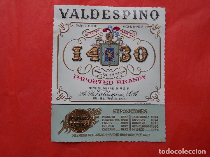 Etiquetas antiguas: ETIQUETA DE VINO A.R. VALDESPINO JEREZ 1430