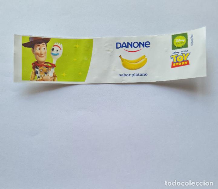 Etiquetas antiguas: ETIQUETA YOGUR DANONE SABORES - COLECCI&Oacute;N TOY STORY/DISNEY KITCHEN - WOODY Y FORKY - SABOR PLATANO